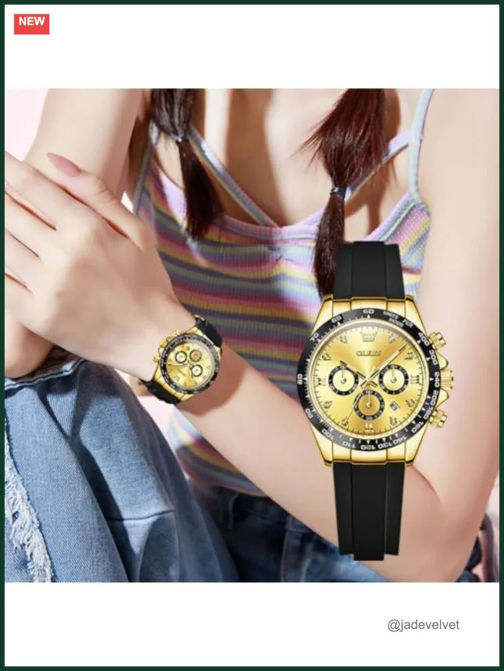 Women's 38mm Silicone Strap Chronograph Watch, Luminous Dial, 30M Waterproof,